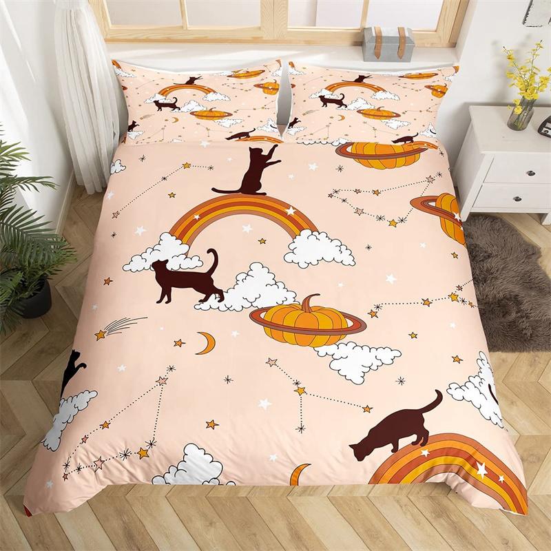 Cute Halloween Cat Duvet Cover Mystery Castle Bedding Collection For Kids Teen Microfiber Misty Forest Bat Quilt Cover Queen Bedclothes
