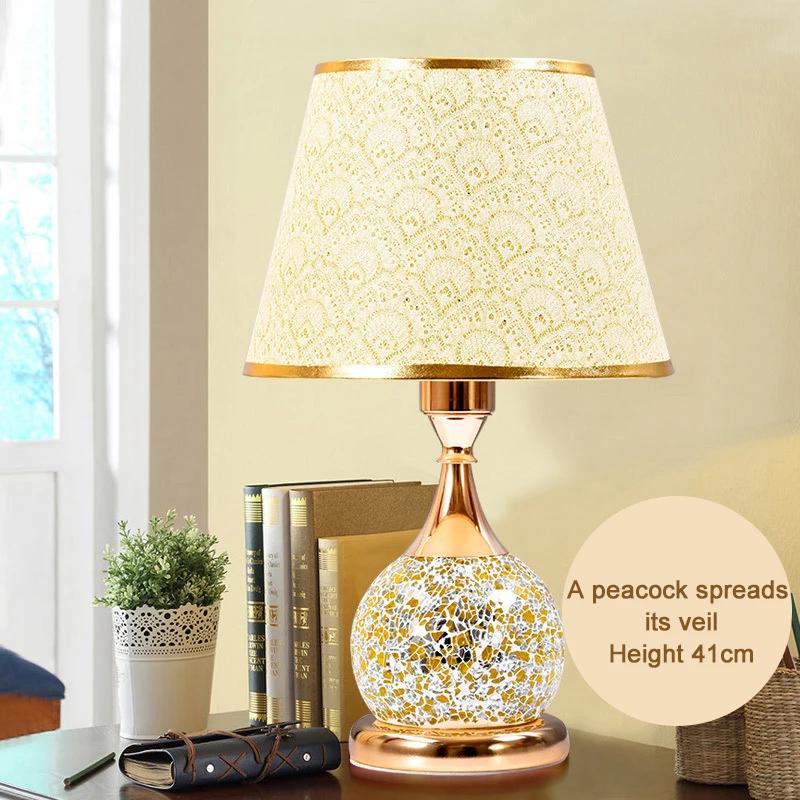 E27 Bedroom Table Lamp Romantic and Warm European Style Desk Lights Retro Home Bedside Lamps Fabric Decorative Table Light