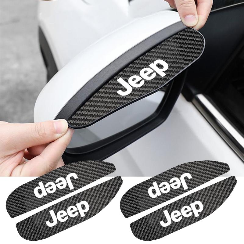 2Pcs Car Rearview Mirror Rain Eyebrow Carbon Fiber For Jeep Grand Cherokee Wrangler Gladiator Compass Renegade Wagoneer Avenger
