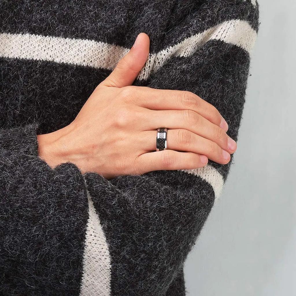 Vintage CopperColor Titanium Stainless Steel Rings for Men Black Carbon Fiber Ring Wedding Jewelry Christmas Gift Accessories