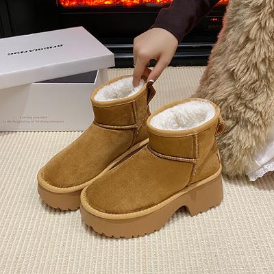 Женские ботинки на толстой подошве с увеличением высоты, зима 2025, новые, цельномеховые, теплые и утепленные, утолщенные зимние ботинки для женщин