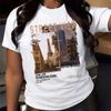 Модная женская креативная футболка с принтом в виде пейзажа и букв, забавная повседневная футболка с короткими рукавами и круглым вырезом, летняя женская футболка