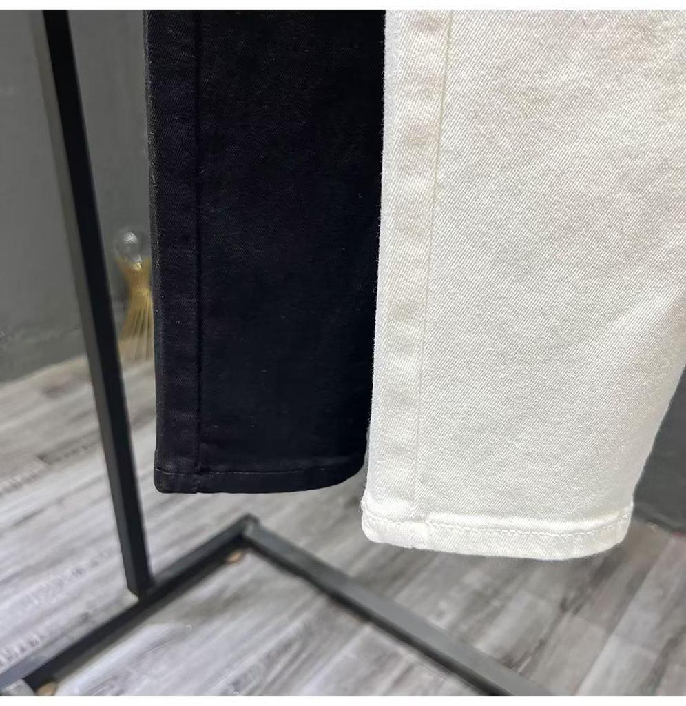 Men's Slim Fit Black & White Jeans - Nine-Point Skinny Casual Trousers