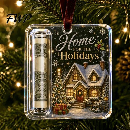 Custom Acrylic Holiday Keepsake Personalized Christmas Cash Holder Ornament, Money Clip for Name Gift Ornament Tree Decorations, Unique Hanging