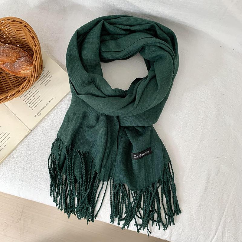 Scarf Women's Winter High-end Sense New Imitation Cashmere Solid Color Versatile Warm Fringed Shawl Scarf