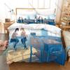 Cool Soft Pastel Cherry Blossom School Girls Sketch Bedding Set Duvet Cover + 2 Pillowcases Muted Pink Neutral Bedroom Decor