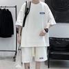 Мужской комплект из 2 предметов, повседневный спортивный костюм, шорты, летний свободный спортивный костюм с коротким рукавом, спортивный комплект, домашняя одежда с вафельной текстурой, подходящий костюм