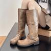Сапоги Женские Западные Ковбойские Высокие Сапоги Платформа Мартинсы Новые Грубый Каблук Маillard Сапоги Коричневые Челси