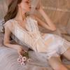 Комплект пижамы Xianyi Lace с водорастворимым цветочным кружевом: Женская сексуальная ночная сорочка на бретелях с глубоким V-образным вырезом для осенне-зимней домашней одежды.