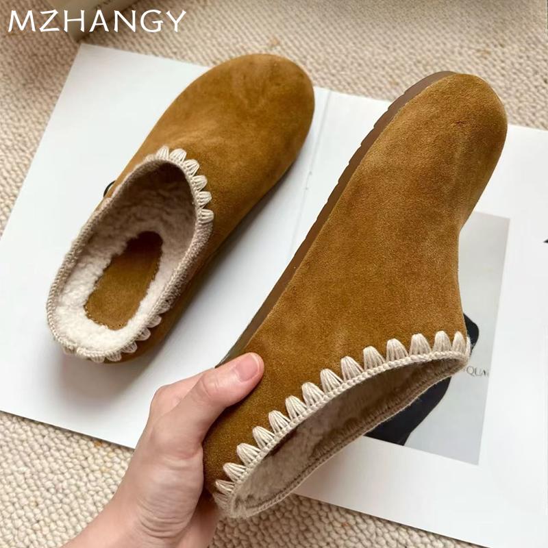 Модные женские замшевые тапочки на платформе из хлопка на плоской подошве, мюли, женская обувь 2025 года, модные повседневные теплые хлопковые туфли, шлепанцы