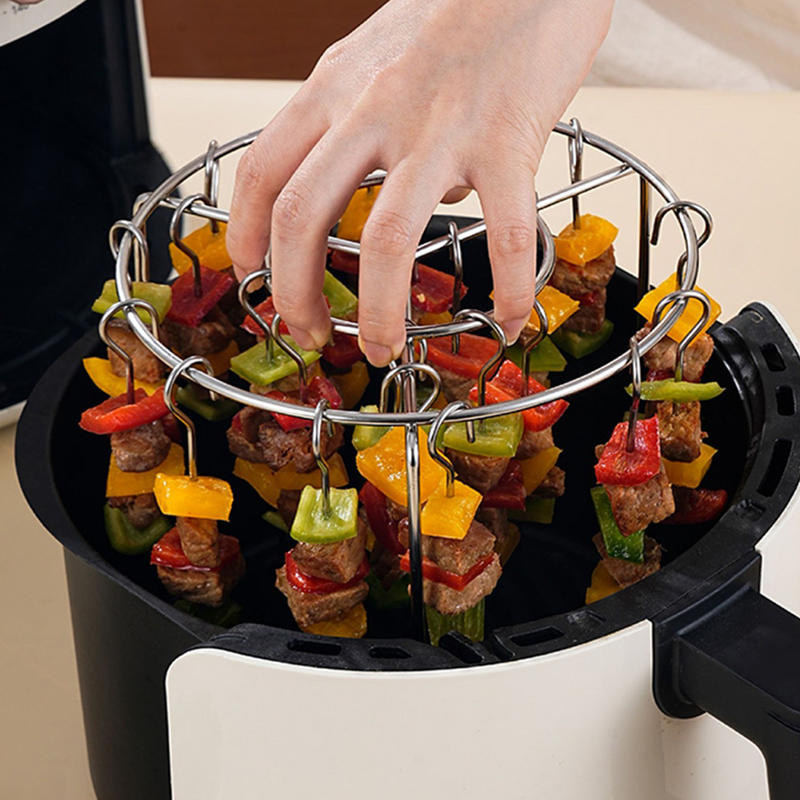 Кухонный вертикальный держатель для шампуров Круглая решетка для гриля аэрофритюрницы Съемная решетка для гриля Решетка для шашлыка со стальными шампурами