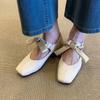 Versatile Soft Leather Comfortable Commuter Single Shoes Women's Square Head Bow Flat Mary Jane Shoes
