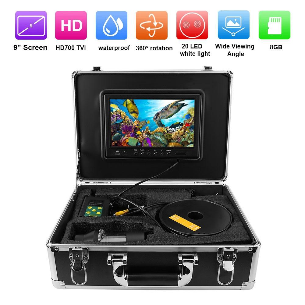 20 м 9-дюймовый ЖК-дисплей подводная видеокамера для рыбалки система DVR вращающийся на 360 градусов эхолот