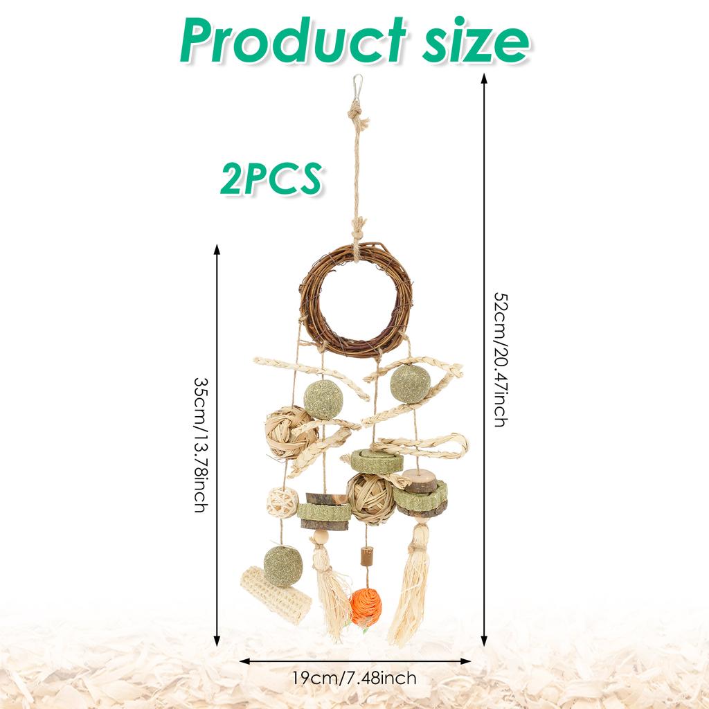 2Pcs Hamster Chew Toys Hanging Natural Wood Small Animal Teeth Grinding Cage Rabbit Chinchilla Guinea Pig Pet Toys