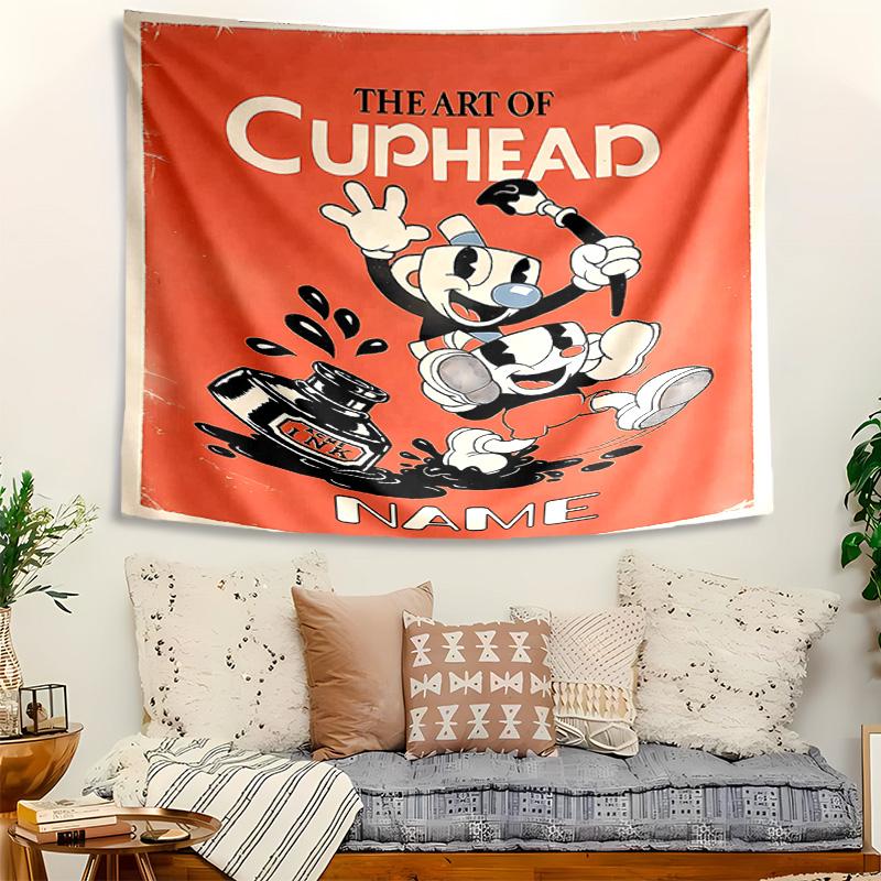 Personalized Cuphead Background Tapestry,Custom Name Birthday Party,Multifunctional Wall Decoration for Home Decor,Various Occasions