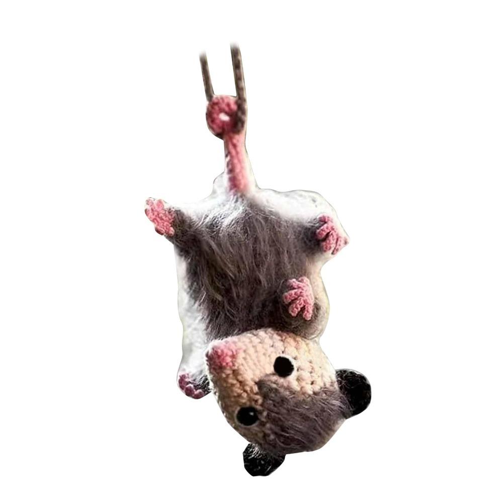 Crochet Rearview Mirror Accessory Handmade Knitted Screaming Possum Ornament For Car Interior