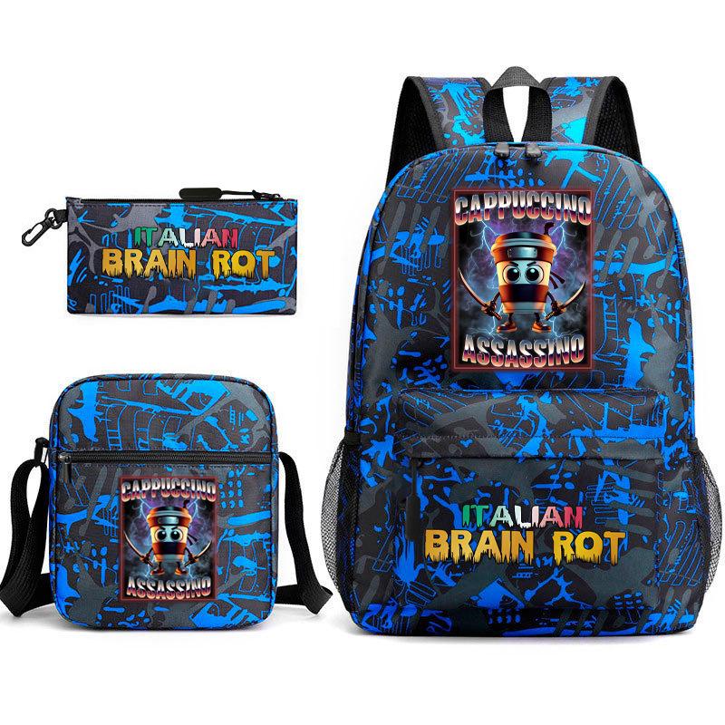 School Bag Tongtongsahur Cartoon Abstract Shanhaijing Primary School Students and Teenagers Backpack Three-piece Set L