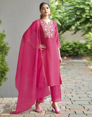 Женский набор Kurta Pant Dupatta из смешанного хлопка Индийский Дизайнерский Нарядный Костюм Kurti Salwar