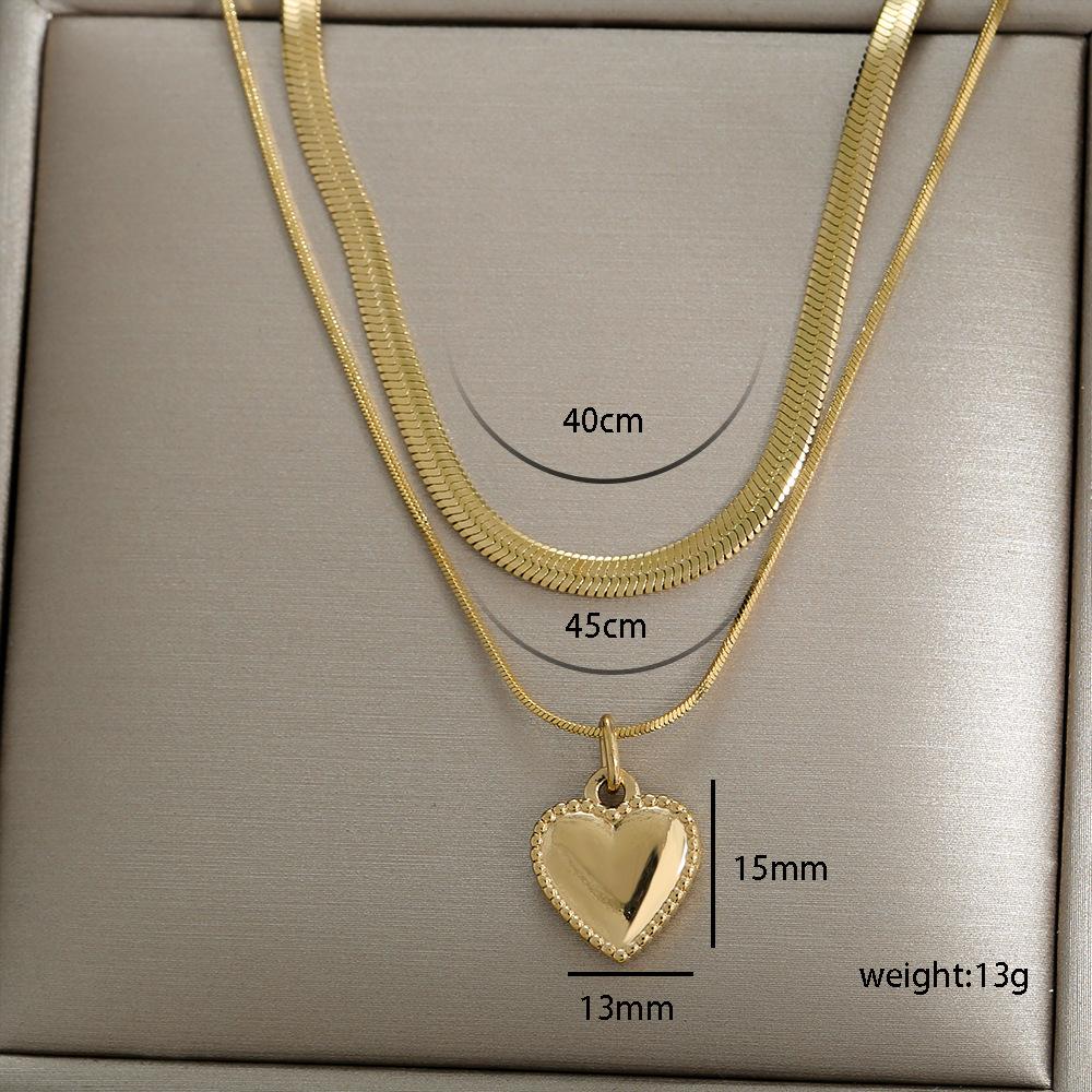 Custom 304 Stainless Steel 18K Gold Plated PVD Doble Collarbone  Necklace Waterproof Heart Butterfly Pendant Women