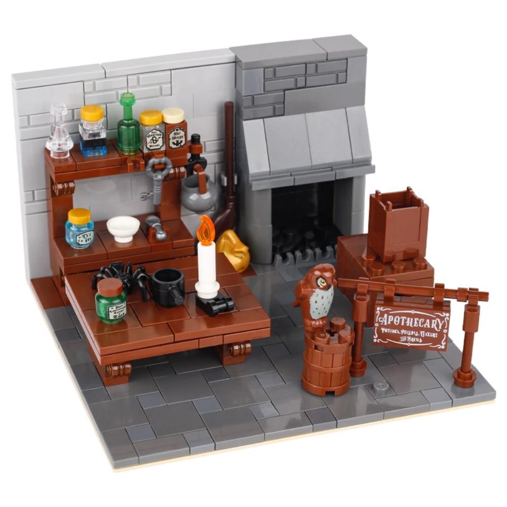 Средневековая хижина ведьмы Строительные блоки MOC Режим Бутылка с волшебным зельем Кухня ведьмы Стол для картографии Игрушки Кирпич Подарок