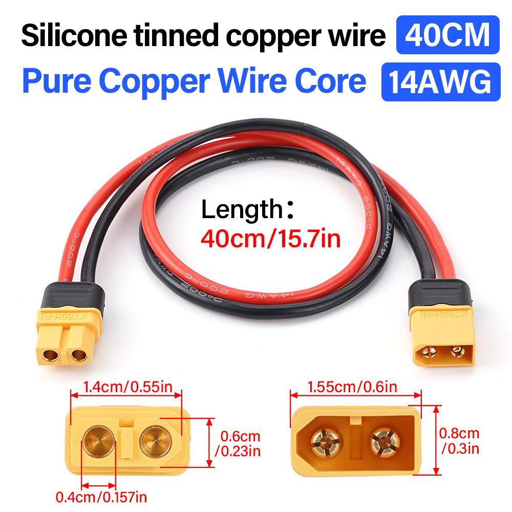 XT60H Female Plug To XT60H Male Plug Адаптер Соединитель 14AWG Высококачественный Силиконовый Луженый Медный Провод Удлинитель 40 см