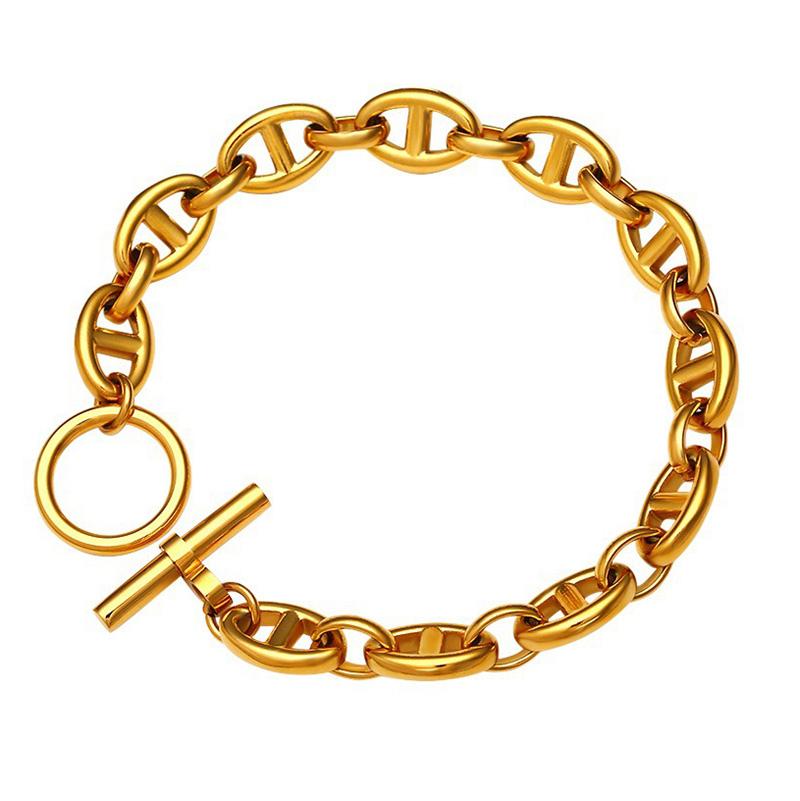 Chrome Titanium Steel Buckle Bracelet Women's Plated 18K Gold Chain Hip-Hop Stainless Steel OT Buckle Clasp Couple Bracelet