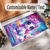 Unicorn Theme Crystal Velvet Floor Rug Personalized Custom Name Text Warm Carpet Home Decoration