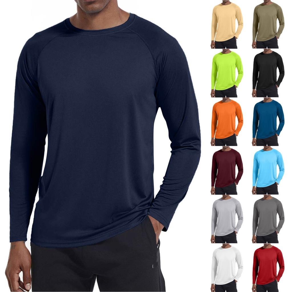 Men's Summer Solid Color Round Neck Slim Sun Outdoor Beach Hiking Mountaineering Top