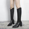 Plus Size 34-43 New Women Boots Zipper Thick High Heels Simple Thick High Heels Autumn Winter Boots Knee High Botas