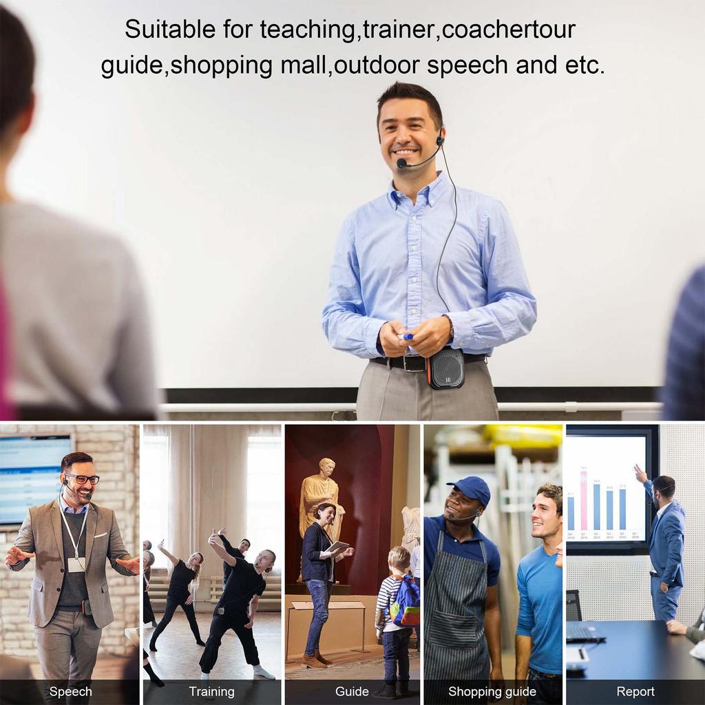 Voice Amplifier for Teacher with Wired Microphone Headset and Waistband, Rechargeable PA System MP3 Support, AUX In, REC for Teaching, Meeting