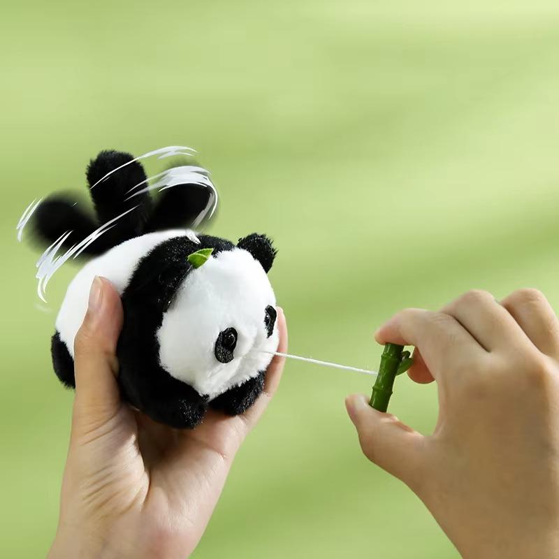 Windup Toy 1PCS Wagging Tail Panda Doll, Pull The String Will Move The Plush Doll Creative Key Pendant Children's Toy