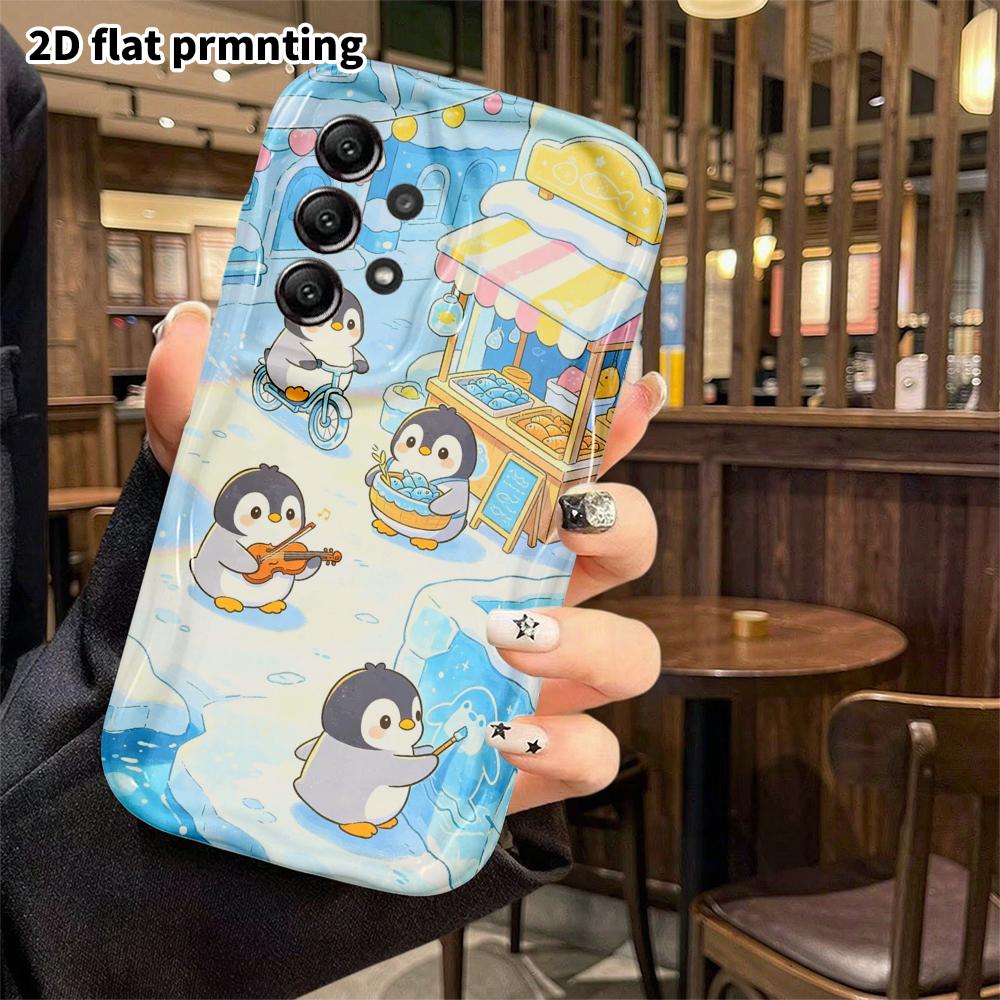 Phone Case: 2D flat Samsung Galaxy A34 A35 M05 M06 S20 S22 S21 FE Plus 5G protective case, Penguin Market, perfect Christmas and Halloween holiday gif
