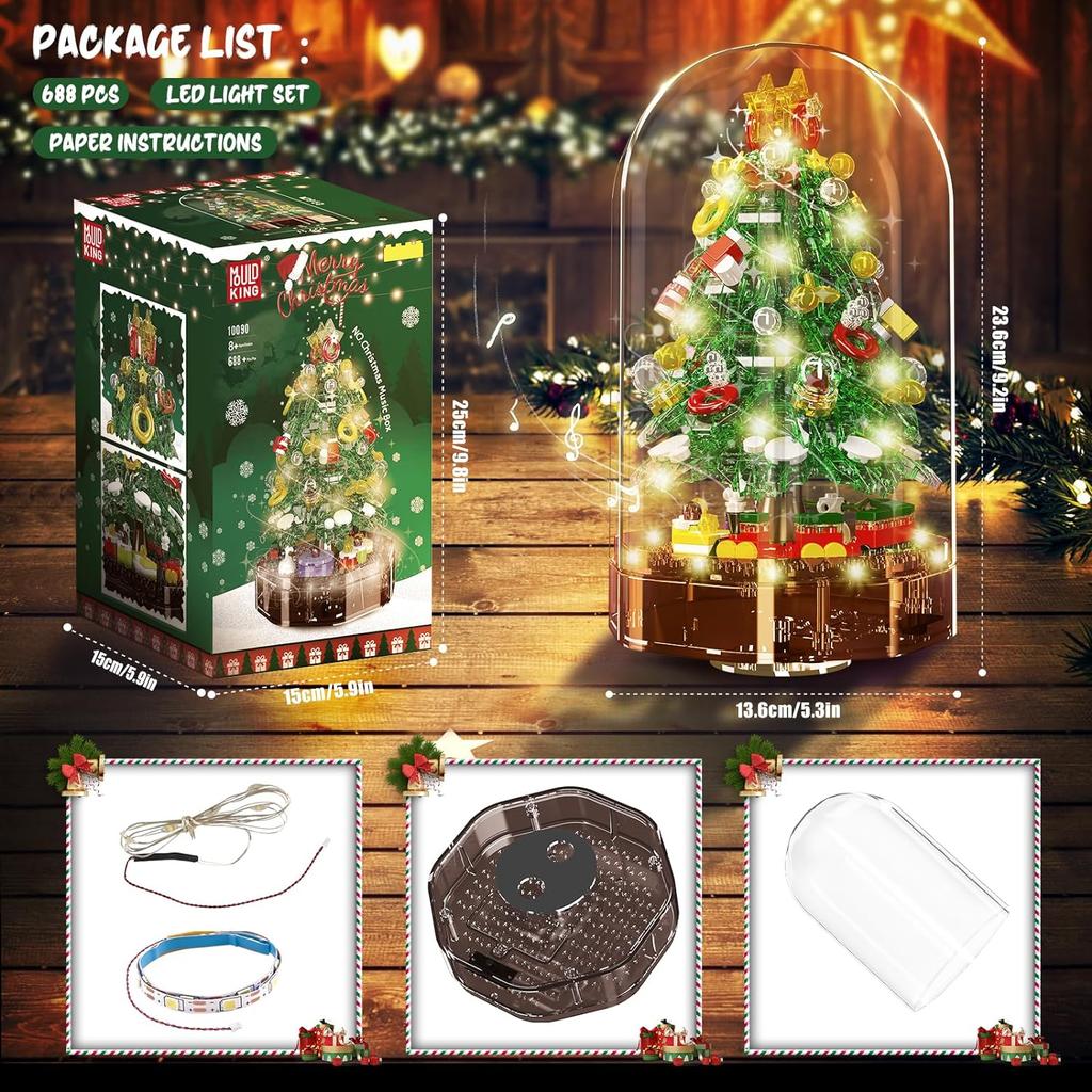 MOULD KING 10089 10090 Рождественский строительный блок Волшебная рождественская музыкальная шкатулка со светодиодными деталями Модель Рождественское украшение в подарок