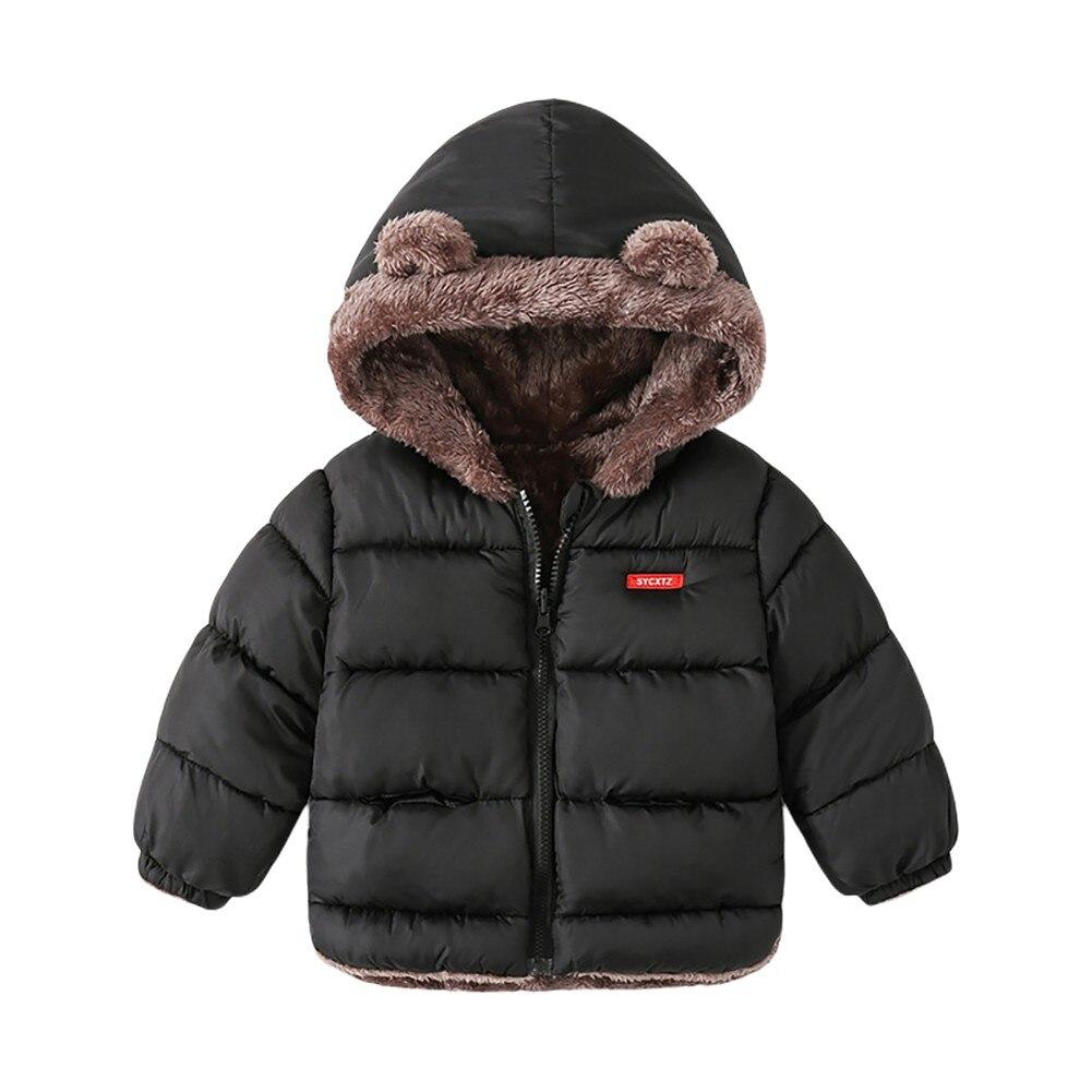 Зимнее пуховое пальто для малышей, утепленная флисовая стеганая куртка для мальчиков и девочек, парки, пальто на молнии, верхняя одежда с капюшоном и капюшоном с рисунком медведя из мультфильма, От 1 до 7 лет