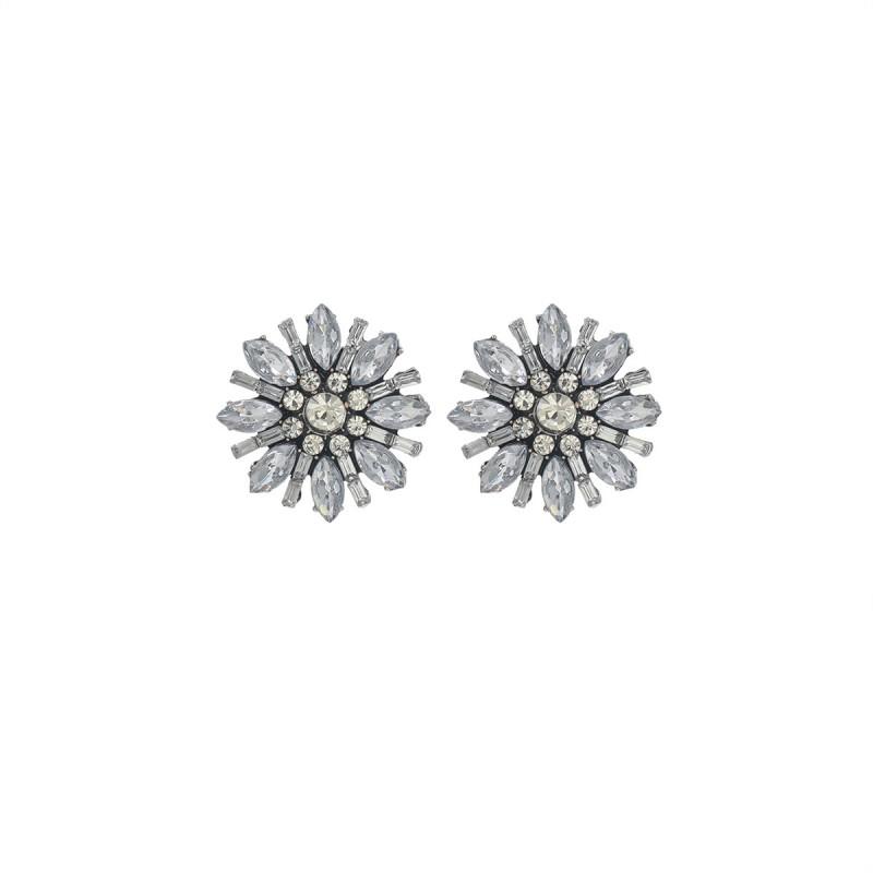 Elegant Floral Stud Earrings With Full Rhinestone Accents Zinc Alloy Lightweight Luxury Fashion Jewelry Women