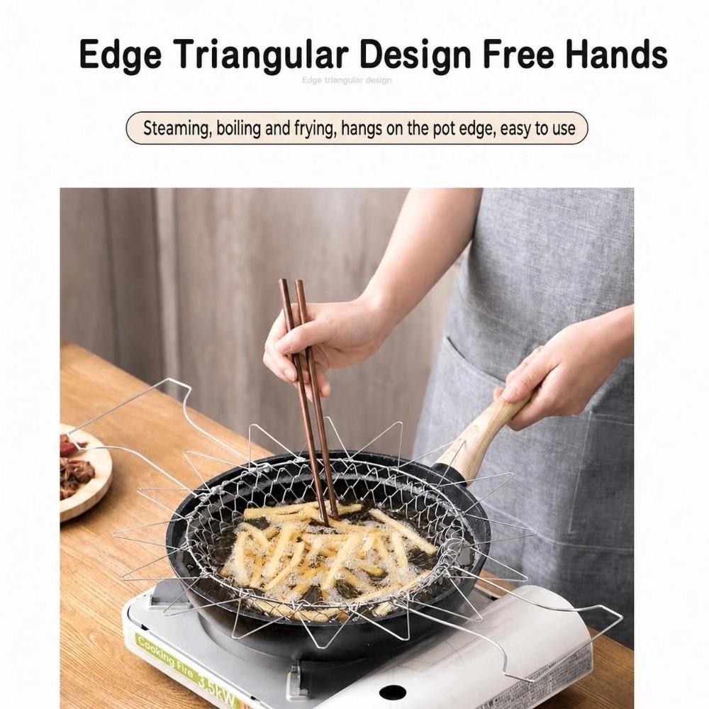 Silver Deep Fry Basket Foldable Design Fry Basket Frying Foods Washing Fruits Boiling