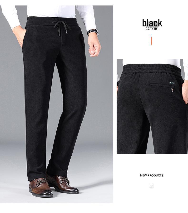 Мужские вельветовые брюки на флисовой подкладке - Эластичные, Свободного кроя, Прямого покроя для осени и зимы