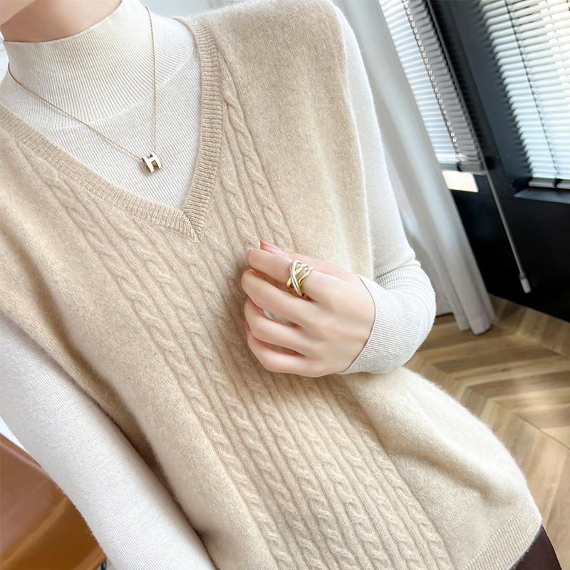 Женский кашемировый жилет Qinghe Cashmere 30% кашемир 70% шерсть осенне-зимний кашемировый жилет мягкий и теплый