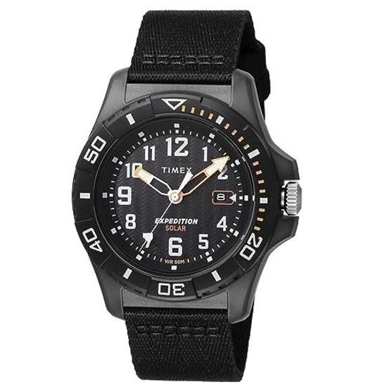 TIMEX Expedition Фри-дайвинг Океан Черный Циферблат Пластик Минеральное Стекло Солнечный 5 АТМ Водонепроницаемый 44ММ Часы TW2V40500 Мужские