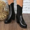 Классические толстые каблуки до середины голени женские сапоги из искусственной кожи на молнии большого размера женские повседневные черные туфли на высоком каблуке женские ботинки