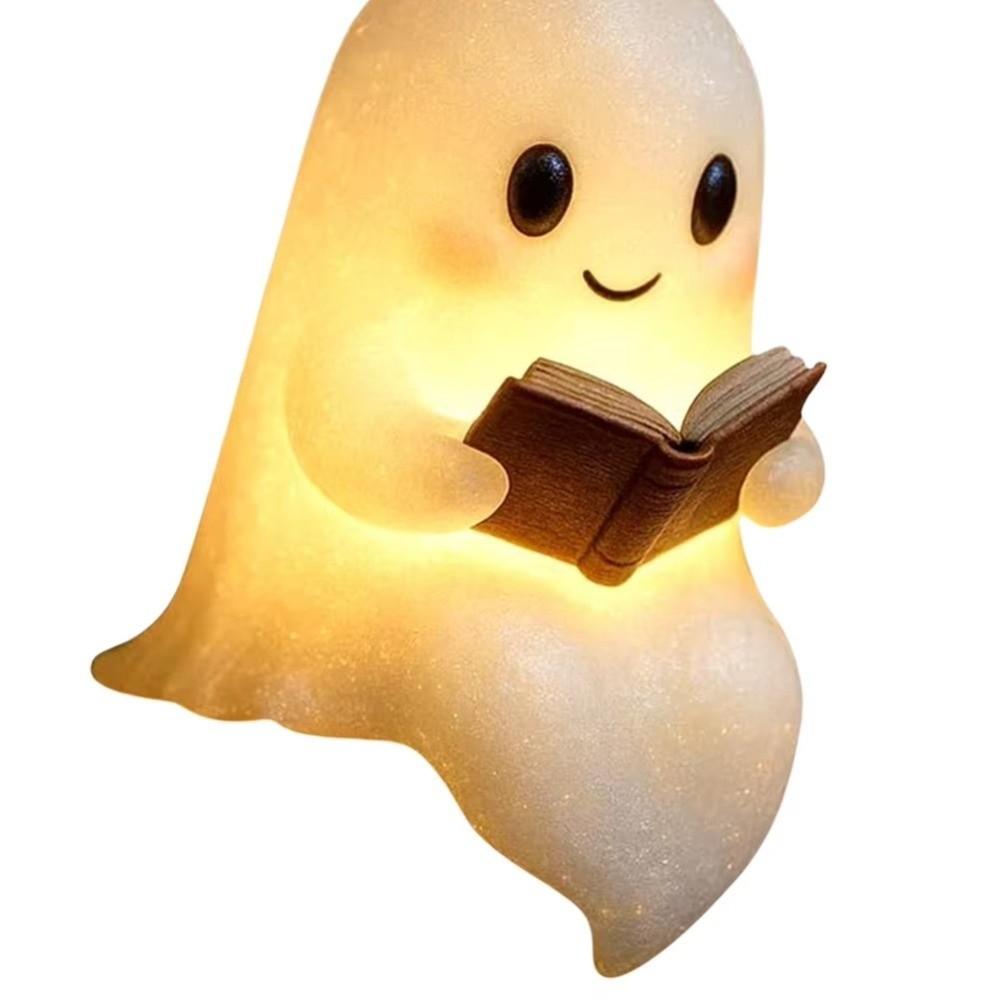 3D Halloween Ghost Reading Book Lamp Ghost Statue Ghost Reading Night Lights Gifts LED Night Lamp
