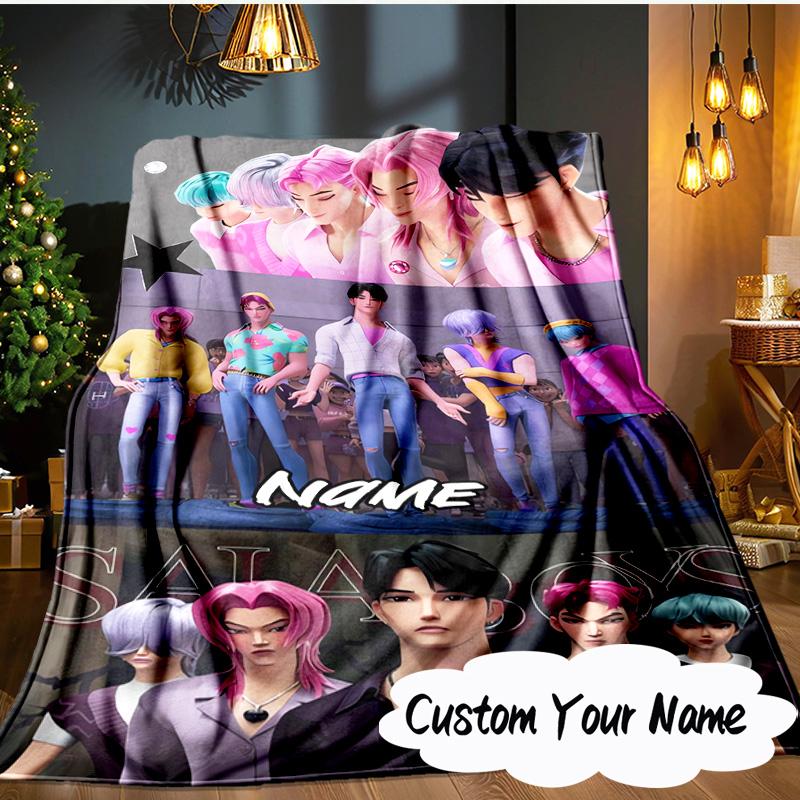 Custom Name KPop Cartoon Blanket Ideal Bedding Blanket Perfect for Travel, Camping, Living Rooms, Offices, Sofas, Fan Christmas gift