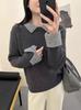 Women's Stylish Color-Block Wool Sweater with Dropped Shoulders, Double-Ribbed Collar, Perfect for Autumn and Winter Versatile Commute Wear.