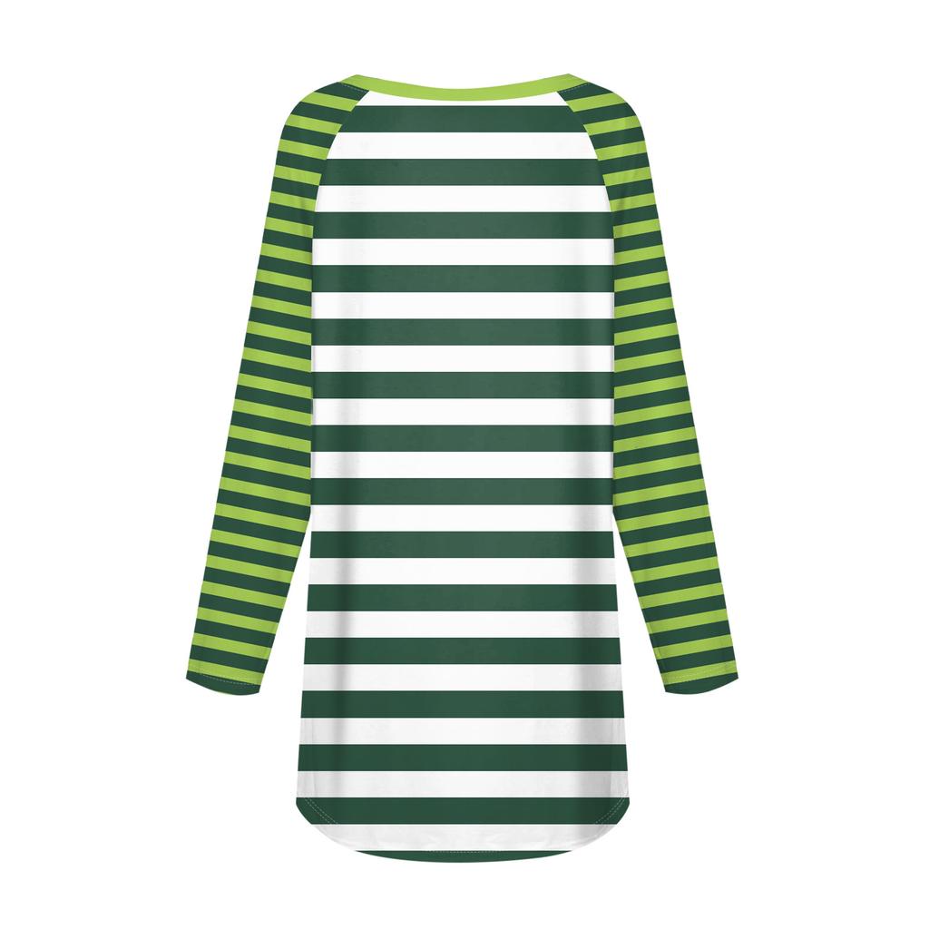 Женская мода повседневная спущенная линия плеча с длинным рукавом миди полосатый принт топ