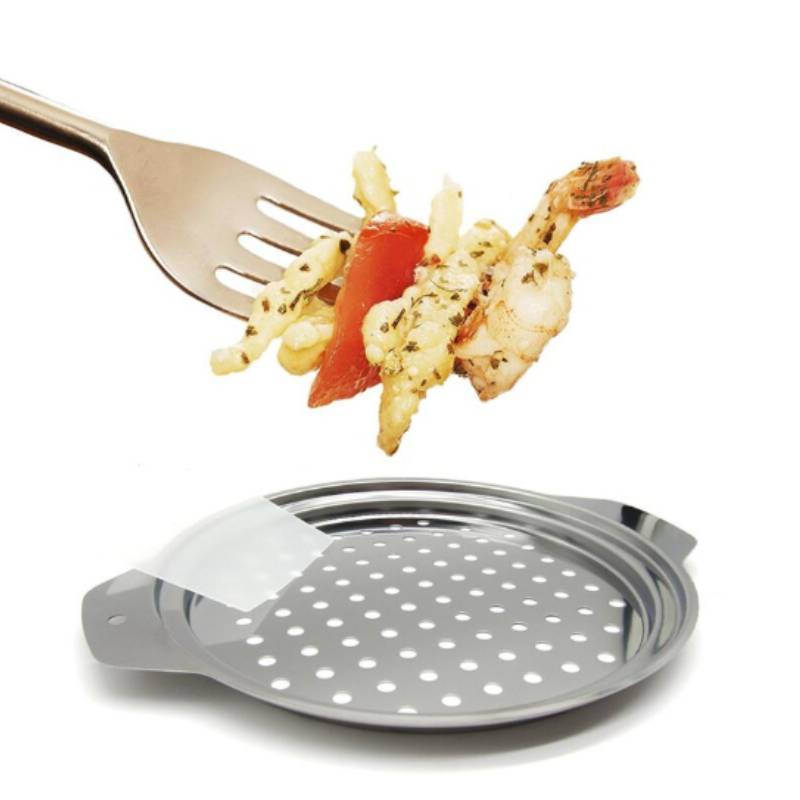 Round Stainless Steel Steaming Plate With Drainage Mesh For Home Cooking And Meal Prep