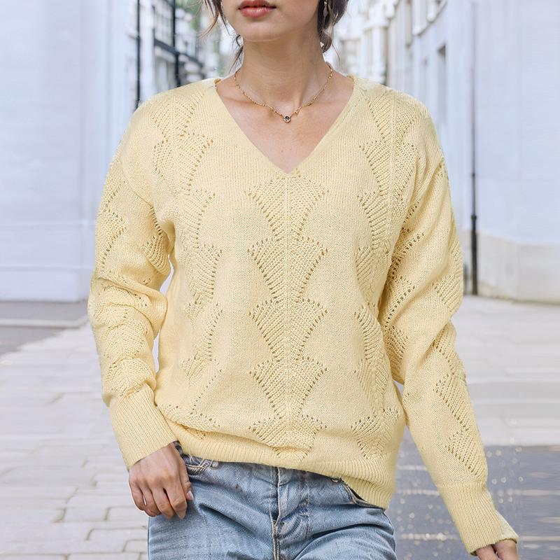 ZANZEA Женский повседневный свитер с длинным рукавом и ажурным узором