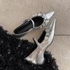 Fashion Japanese Sequined Flowers Mary Jane Shoes Shallow Temperament Women's New French Pumps Inner Height-increasing Pointed Shoes