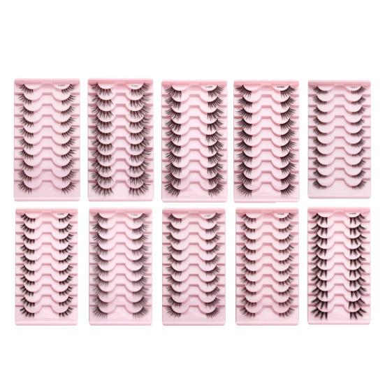 10 пар накладных ресниц, тонкие густые ресницы, многоразовые, модные, 3D, искусственное волокно для макияжа глаз