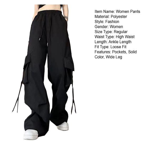 Брюки-карго в стиле хип-хоп, женские повседневные брюки с большими карманами, свободные широкие брюки с высокой талией, однотонные брюки, уличная одежда