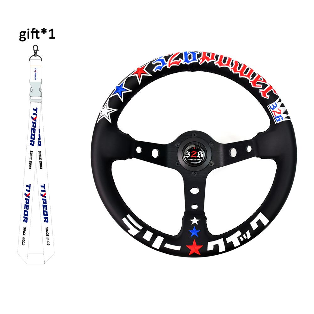 3two6 power JDM 320mm Sports Steering Wheel Black Spoke Depth Racing Steering Wheel with 5mm Thick Bracket